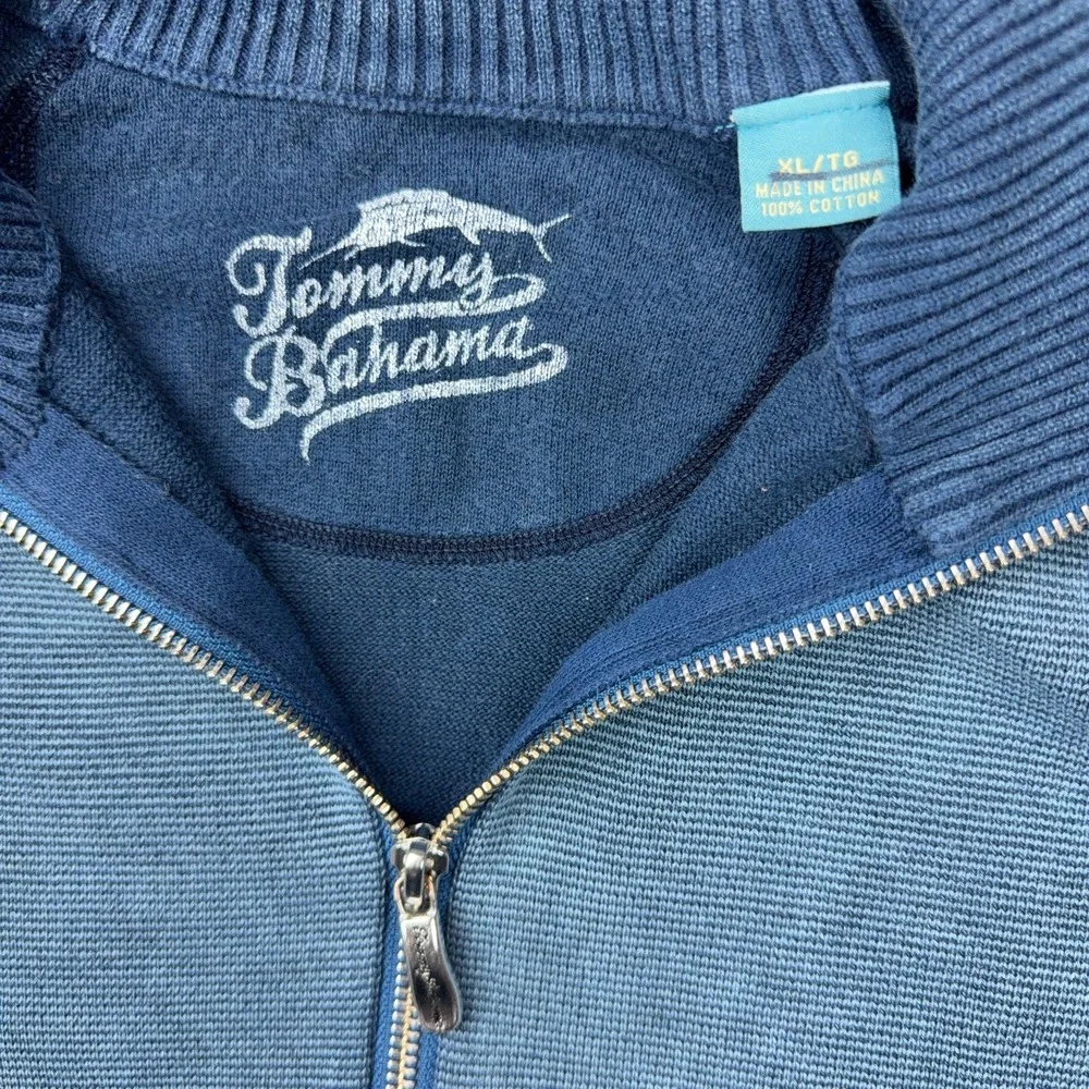 Tommy Bahama Sweater Mens XL Blue Full Zip 100% Cotton Lightweight Jacket Casual